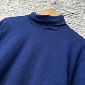 Vintage 80s Fruit of the Loom Single Stitch Long Sleeve Blue Turtleneck Shirt La